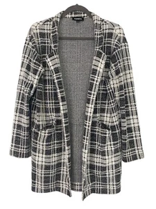 Express Cardigan sweater open plaid Cozy pocket long black gray XS soft oversize - Picture 1 of 7