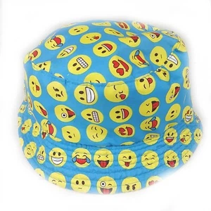 Kids Smiley Emoji Blue Bucket Hat Size Medium / 6-3/8 - Picture 1 of 3