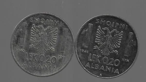 1940+1941 Albania 2x0.20 Leke. Italy Italian Occupation Coins. 223 - Picture 1 of 2