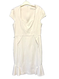 Karen Millen Cream Ivory midi lined dress uk size 16 tailored pencil knee length - Picture 1 of 15