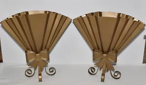 Paar Mid Century Modern Metall Fächer Vasen mit Bogenfronten & Rollfüßen 14" seltener Fund - Bild 1 von 9
