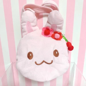 Mother Garden Mini Bag Pouch Usamomo Face fluffy Cherries flowers Pink Kawaii JP - Picture 1 of 12