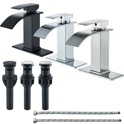 Bathroom Basin Faucet Waterfall Single Handle Vanity Sink Mixer Tap Deck Mounted - Image 1 of 4