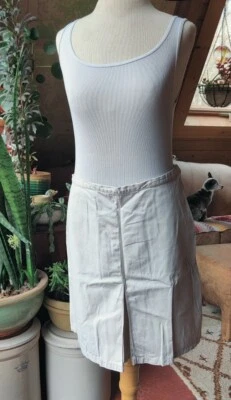 Vtg Tommy Hilfiger L Denim Knee Skirt 90s Beige Pleated Minimalist Heritage Y2K - Image 1 of 4