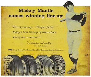 (3) MICKEY MANTLE MLB BASEBALL COOPER TIRES HEAVY DUTY USA MADE METAL ADV SIGN