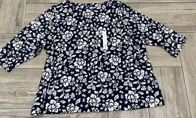 Top floral Croft & Barrow manga 3/4 cuello barco talla grande blanco marino Foto 1 de 3
