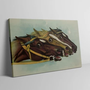 Testa e testa al palo vincente di Currier & Ives Horse Racing Tela Wrap - Foto 1 di 6