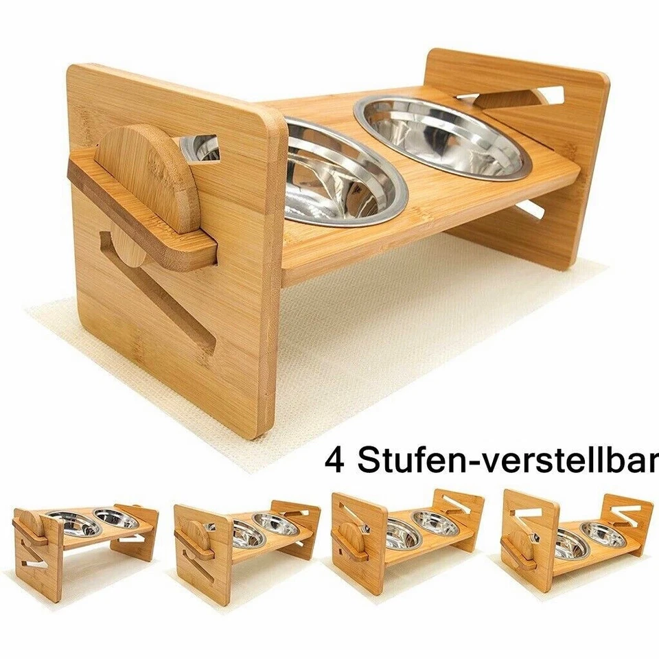 Hundenapf Erhöhter Futternapf Fressnapf für Hunde Katzen Doppelnapf Verstellbar - Bild 1 von 4
