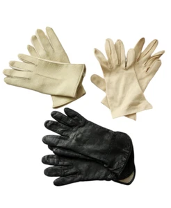 Vintage Ladies Gloves Black Leather White Vinyl Nylon Size S M L Lee Begman lot - Picture 1 of 24