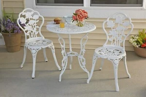 White Bistro Set Decorative Patio Furniture Garden Outdoor Rose Pattern Chairs - Picture 1 of 3