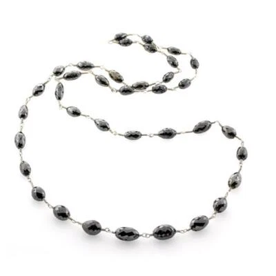 Collana Di Perle In Diamante Nero Da 80,6 Ct In Argento 925 - Immagine 1 di 3