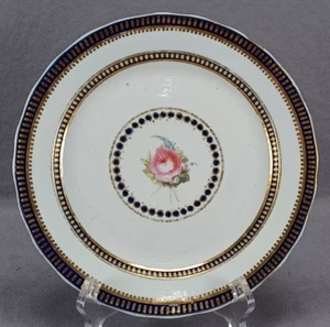 Derby Pattern 18 Hand Painted Pink Rose Cobalt & Gold 8 5/8 Inch Plate 1806-25 - Picture 1 of 12