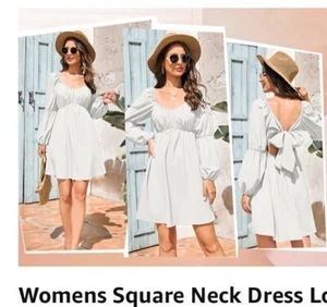 Fekermia Mini Dress Casual A Line Square Neck Long Puff Sleeve WHITE Size Large - Picture 1 of 6