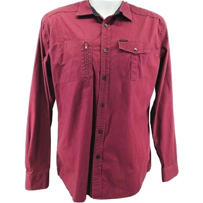 Mark Ecko Cut and Sew Men Size XL Red Button Down Shirt Long Sleeve Zip Pocket - Image 1 of 4