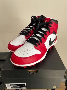 Jordan 1 Mid TD Cleat Chicago Size 8 FJ6805-106 Red Alpha Menace Football - Picture 1 of 9