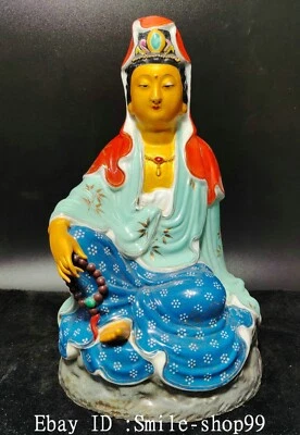 Estátua de Buda Kwan-yin Guan cor esmalte da dinastia Qing 27 cm - Imagem 1 de 4