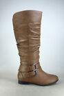 New Women's Buckles Low Heel Round Toe Zipper Knee High Riding Boots Shoes