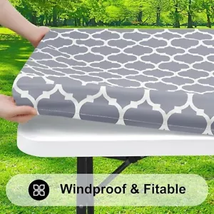 Elastic Fitted Table Cloths for 4,6,8 Ft Waterproof Table Cover, Outdoor/Picnic - Picture 1 of 6