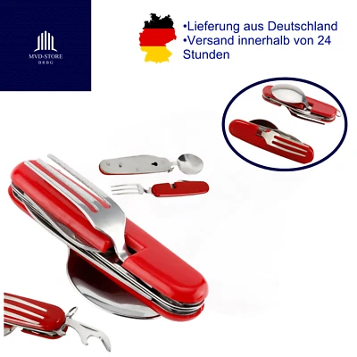 Campingbesteck EDELSTAHL teilbar 4in1 Messer Gabel Löffel Flaschenöffner Besteck