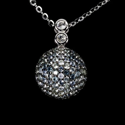 925 Sterling Collana Argento Zaffiro Blu Rotondo Taglio Diamante Topazio Gemma - Immagine 1 di 4