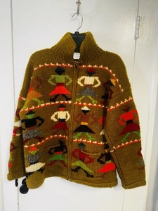 Vintage Otavalo Ecuador Handstrick 100% Wolle Cardigan Pullover Größe S/M Damen - Bild 1 von 7