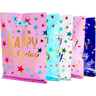 Подарочные пакеты на день рождения для детей упаковка 50 пластиковых пакетов для мальчиков и - Изображение 1 из 4