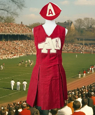 复古 20 世纪 40 年代啦啦队制服深红灯芯绒阿拉巴马州? 学校罕见套装 — 第 1/4 张图片