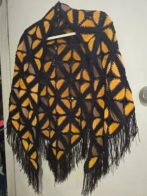 Plumero Shaw Duster OS Marrón Mostaza Geométrico Vintage Años 60 Cuero Gamuza  Foto 1 de 4