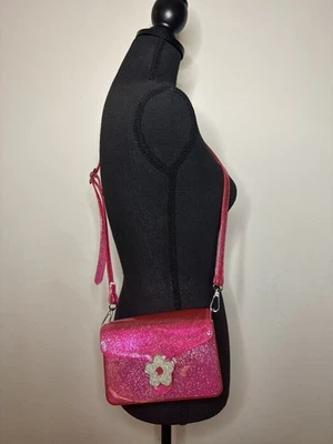 Y2K Hot Pink Glitter Shoulder Bag Flower Clasp Purse 2000s - Image 1 of 4