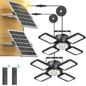 Solar Shed Light Outdoor Indoor Upgrade 1200LM 174LED 4 and 1 Heads Motion Pe... - Foto 1 di 6