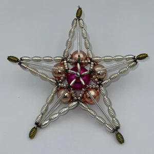Vintage Christopher Radko Hand Perlen Glas Ornament Stern Glanz Rosa Silber 94-359-1 - Bild 1 von 7