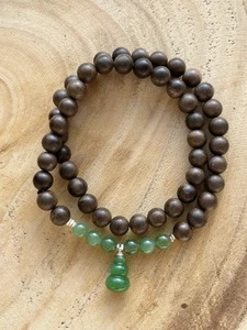 Handmade Double Loop Bracelet with 4mm Hetian Jade Beads, Hulu and Agarwood - Picture 1 of 5