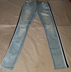 Serenede Jeans Distressed Denim Double Helix White Black Stripe Men’s Size 32x32 - Picture 1 of 22
