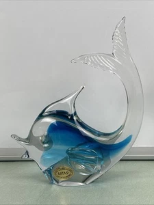 Artas Murano Clear Blue Art Glass Angel Fish Made In Italy Figure Statue - Picture 1 of 5