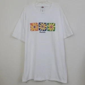 Neu mit Etikett Fruit of the Loom weißes kurzärmliges Baumwoll-T-Shirt Montana Blumengrafik L - Bild 1 von 12