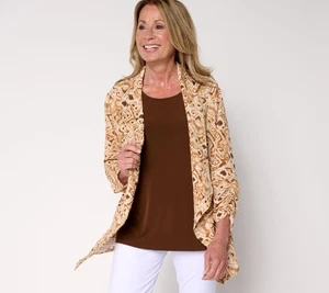 Susan Graver Petite Textured Woven Cardigan & Knit Tank Set Woodblock M New - Picture 1 of 1