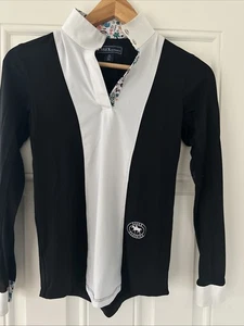 Essex Classics Girls Black White Long Sleeve Equestrian Riding Show Shirt L - Picture 1 of 8