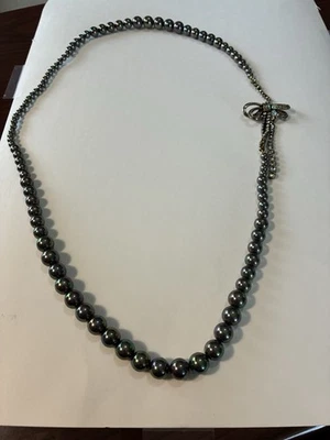 Heidi Daus Faux Grey Peacock Pearl Crystal Bow 32” Necklace New RARE - Image 1 of 4