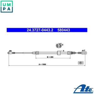 CABLE PULL PARKING BRAKE 24.3727-0443.2 FOR VW LT/Mk/II/Platform/Chassis/28-46 - Picture 1 of 9