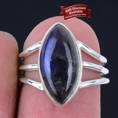 Piedra Labradorita 925 Plata Sólida Art Deco Cumpleaños Racimo Anillo Joyería Talla 6 Foto 1 de 4