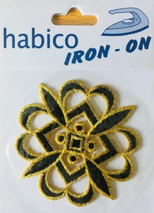 Habico Gold & Black Fashion Design / Flower Iron-On Motif Patch Child / Adult - Picture 1 of 2