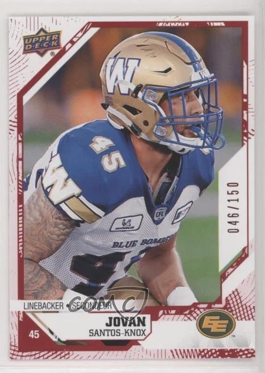2019 Upper Deck CFL Red /150 Jovan Santos-Knox #105 - Image 1 of 2