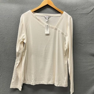 Camiseta Spanx Top Mujer 1X Manga Larga Acanalada Asimétrica Polvo Blanca Camisa NUEVA - Imagen 1 de 9
