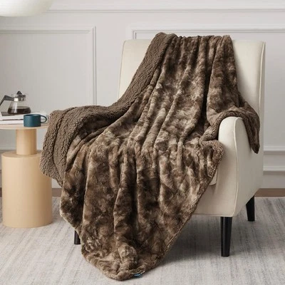 Bedsure Sherpa Fluffy Blanket Twin (60" x 80"), 02 - Brown  - Image 1 of 4