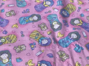 Swaddled Babies, Baby, Nursery Print On Pink Cotton Flannel Fabric - 3 Yards - Picture 1 of 8