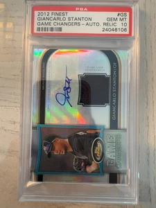 2012 FINEST GIANCARLO STANTON GAME CHANGERS AUTO RELIC PSA GEM MT 10 - Picture 1 of 2