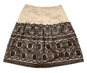 NWT $138 Ann Taylor Skirt 4p 4 Petite 13” A Line Evening Lined Beige Black Lace - Picture 1 of 8
