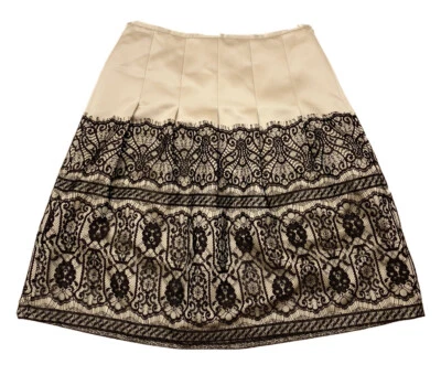 NUEVO CON ETIQUETAS $138 Falda Ann Taylor 4p 4 Pequeña 13” Línea A Noche Forrada Beige Negro Encaje Foto 1 de 4