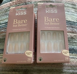 x2 Kiss Bare but Better TruNude Press On Clavo Esculpido 91950 BN15 Mediano + Pegamento - Imagen 1 de 1