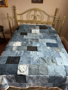 King Size Jeans Stepprücken mit Flanell 104 breit mal 93 lang Handarbeit - Bild 1 von 5